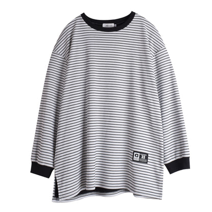 大きいサイズ レディース ラウンドネックカジュアルボーダーフリースシャツ LL 3L 4L 5L