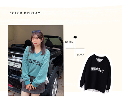 大きいサイズ レディース Vネックフェイクツーピースプルオーバースウェットシャツ LL 3L 4L 5L