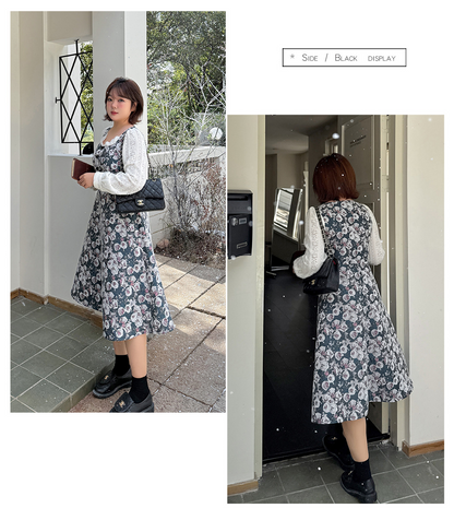 大きいサイズ レディース フレンチレースジャカードパッチワーク花柄ワンピース LL 3L 4L 5L