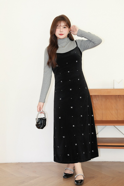 大きいサイズ レディース インナートップス+ベルベットキャミソールワンピース（ショート/ロング） LL 3L 4L 5L