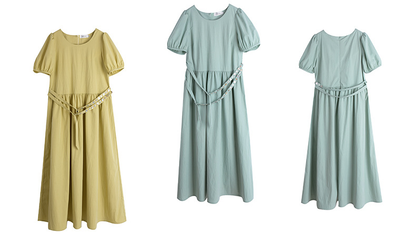 大きいサイズ レディース ラウンドネックダブルベルトカジュアルワンピース LL 3L 4L 5L