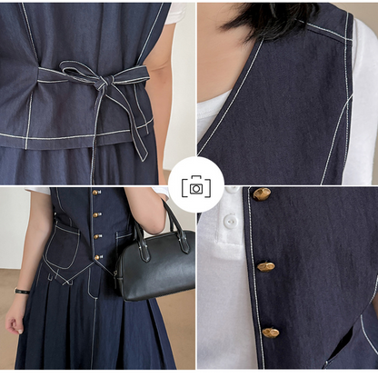 大きいサイズ レディース ネイビーブルーデニムツーピース（ベスト＋スカート） LL 3L 4L 5L