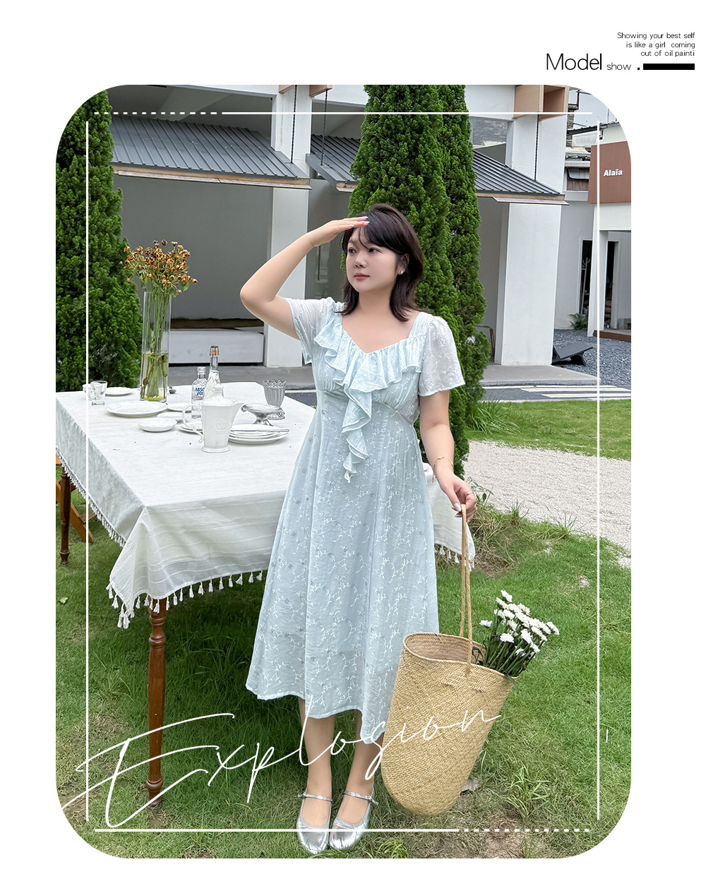 大きいサイズ レディース シアーフレンチフリルフラワーワンピース LL 3L 4L 5L