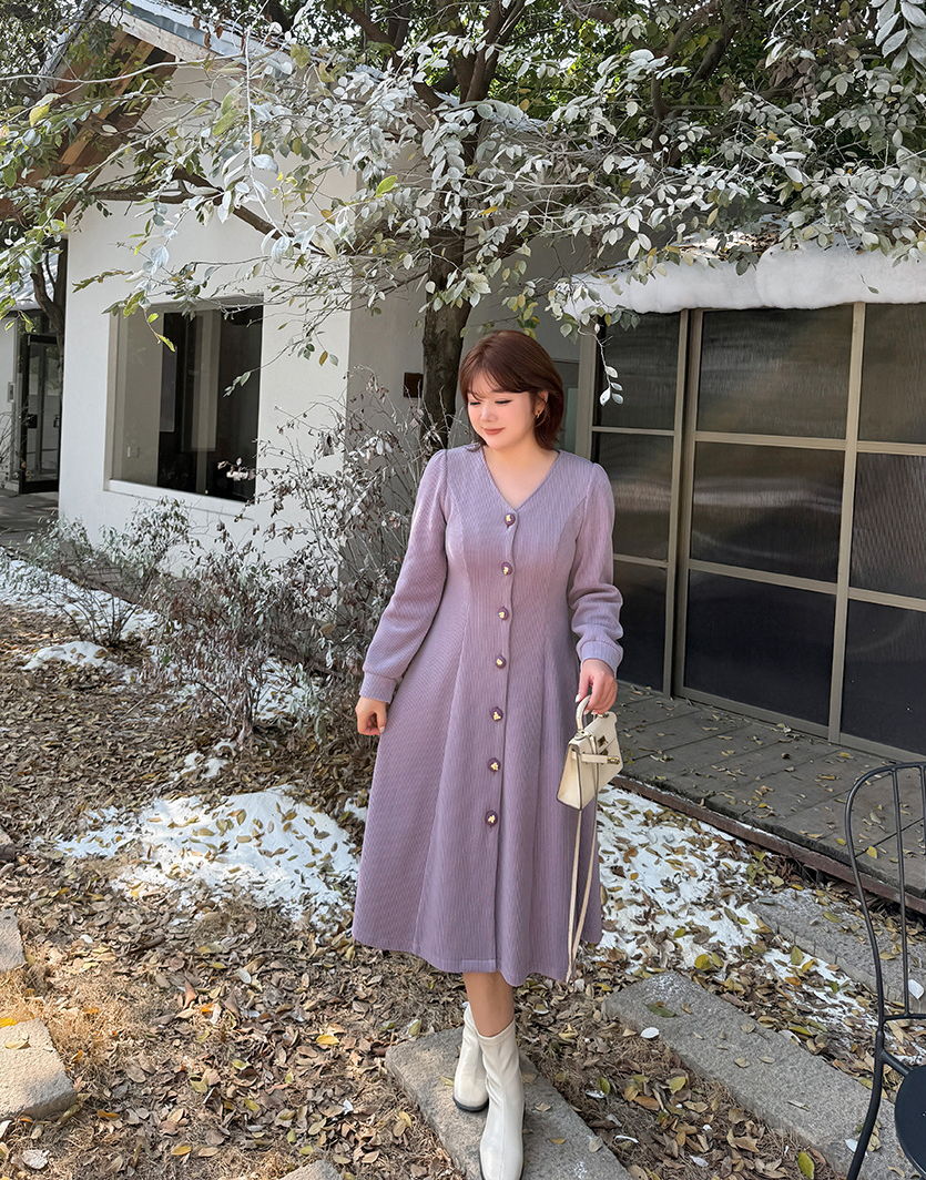 大きいサイズ レディース VネックボタンダウンAラインワンピース LL 3L 4L 5L