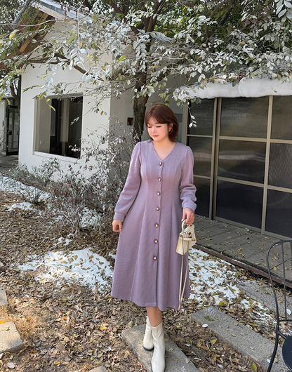 大きいサイズ レディース VネックボタンダウンAラインワンピース LL 3L 4L 5L