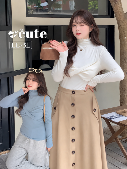 大きいサイズ レディース 韓国風ツイストデザインボトミングシャツ LL 3L 4L 5L