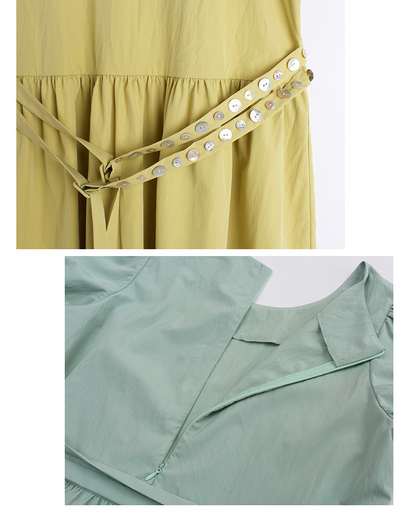 大きいサイズ レディース ラウンドネックダブルベルトカジュアルワンピース LL 3L 4L 5L