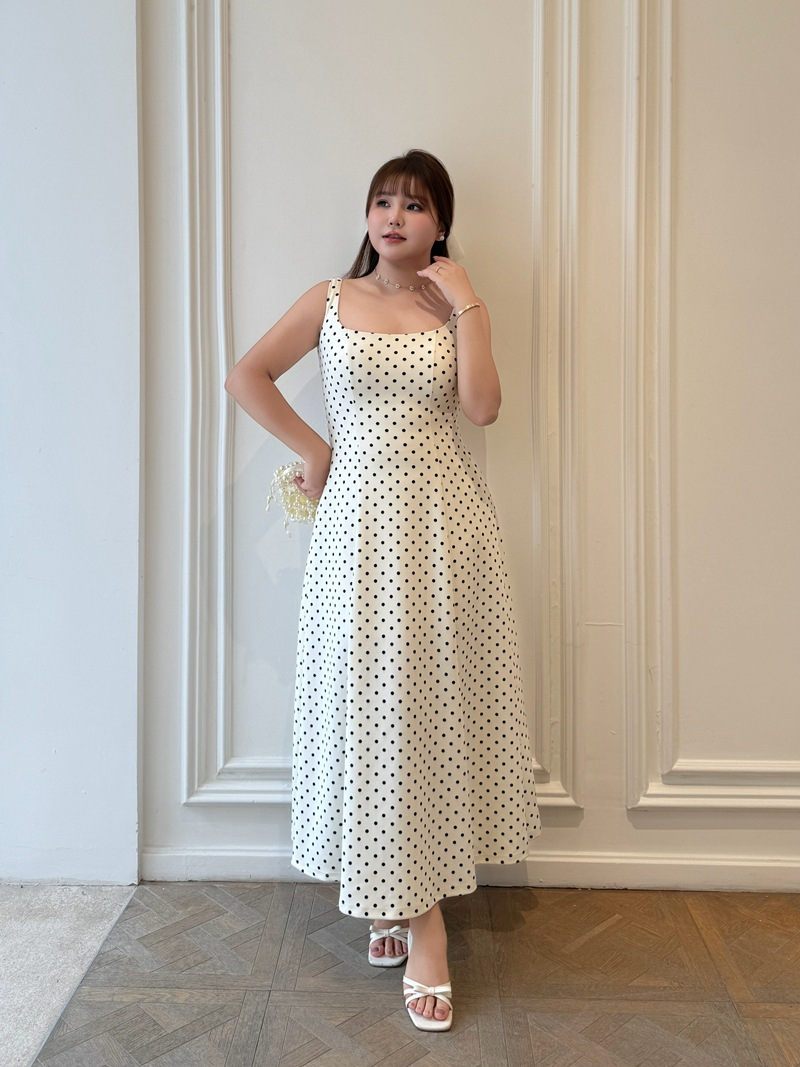 大きいサイズ レディース レトロドット柄美シルエットフレアワンピース LL 3L 4L 5L