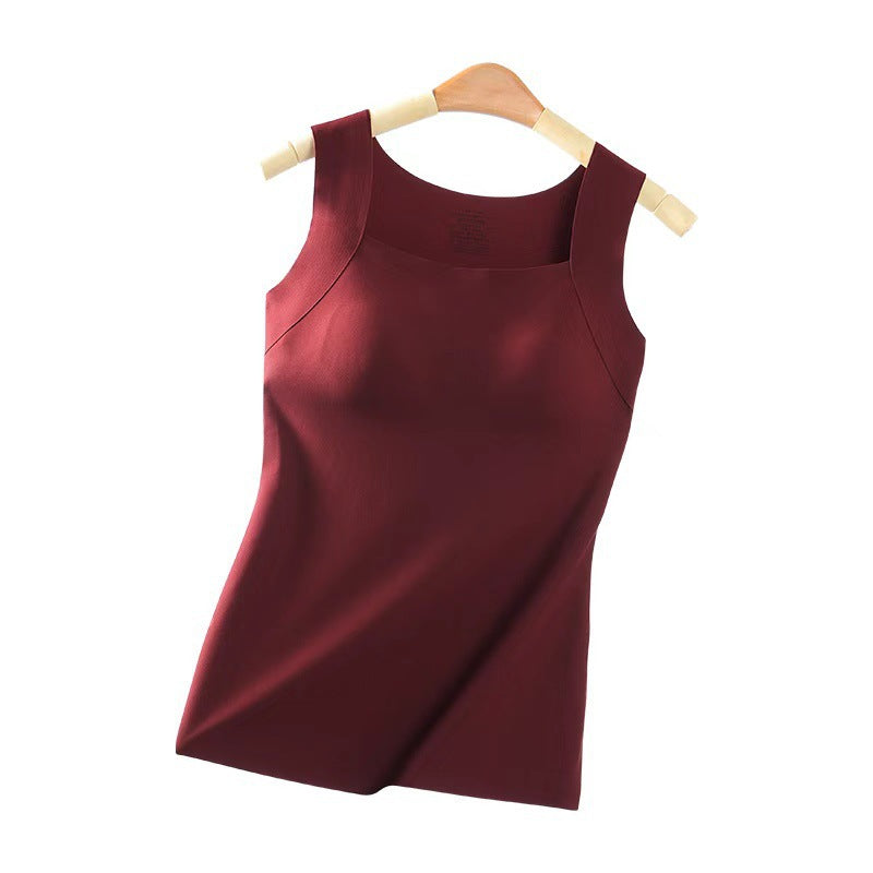 大きいサイズ レディース カップ付きワイドショルダーシームレスタンクトップ M L LL