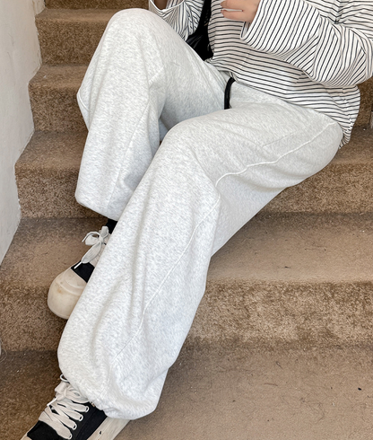 大きいサイズ レディース ニットコントラストウエストバンドストレートカジュアルパンツ LL 3L 4L 5L