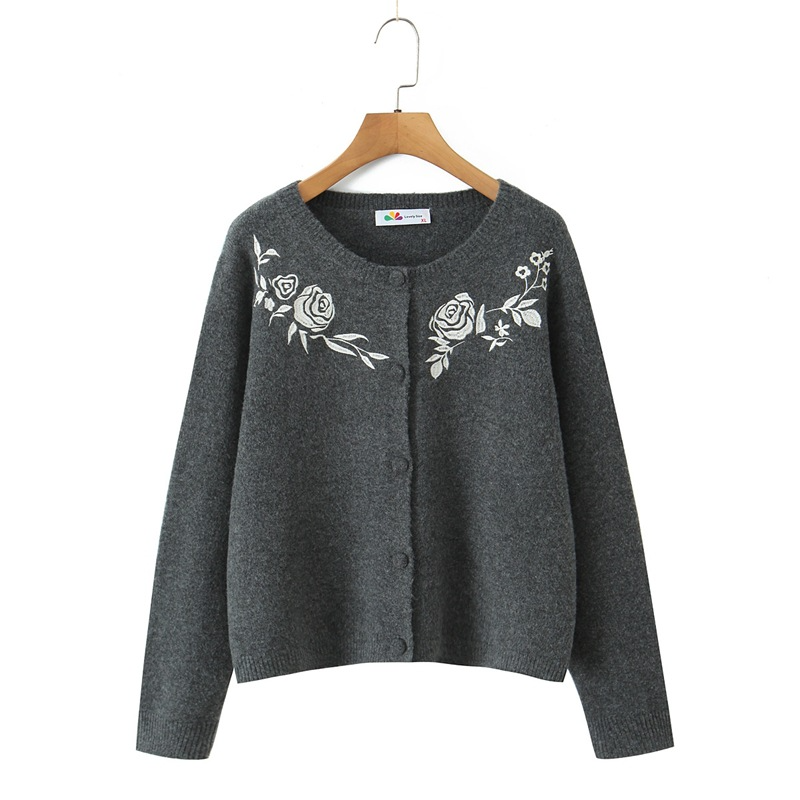 大きいサイズ レディース 花柄刺繍入りゆったりカーディガンセーター LL 3L 4L 5L