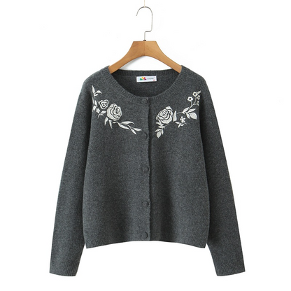 大きいサイズ レディース 花柄刺繍入りゆったりカーディガンセーター LL 3L 4L 5L