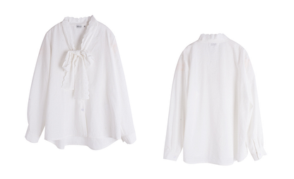 大きいサイズ レディース レースリボンフレンチホワイトブラウス LL 3L 4L 5L