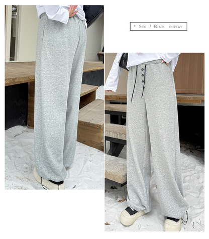 大きいサイズ レディース フラワーボタン付きフリース裏地スウェットパンツ LL 3L 4L 5L