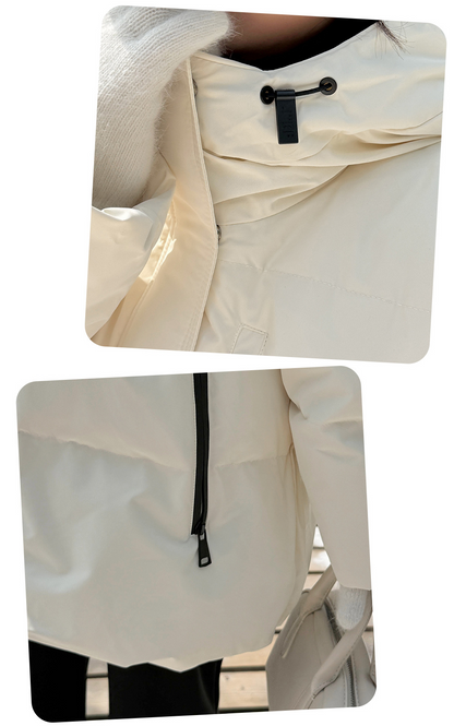 大きいサイズ レディース フード付きロゴ刺繍ワッペンミドル丈ダックダウンジャケット LL 3L