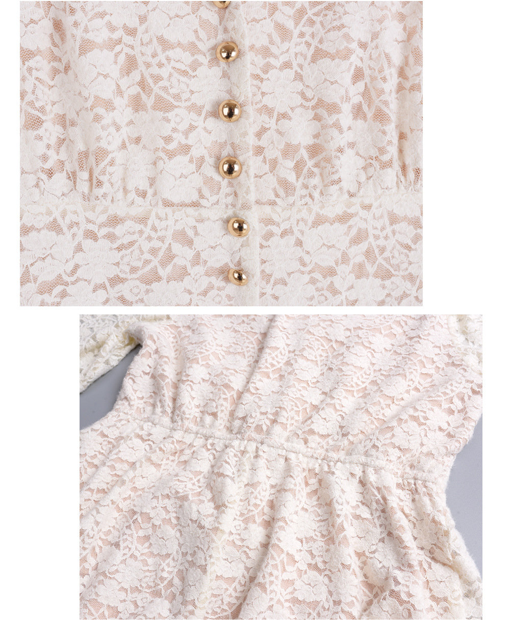 大きいサイズ レディース Vネックビーズボタン花柄レースワンピース LL 3L 4L 5L