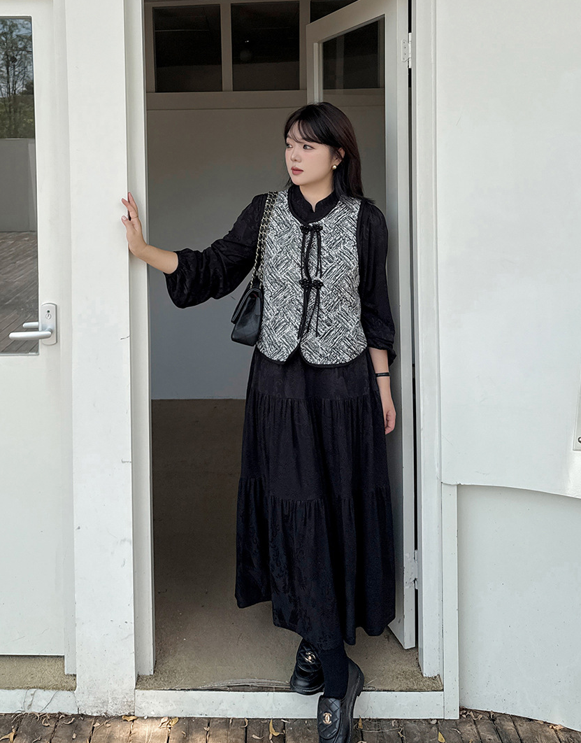 大きいサイズ レディース レトロスタイルツーピース（ベスト+ニットワンピース） LL 3L 4L 5L