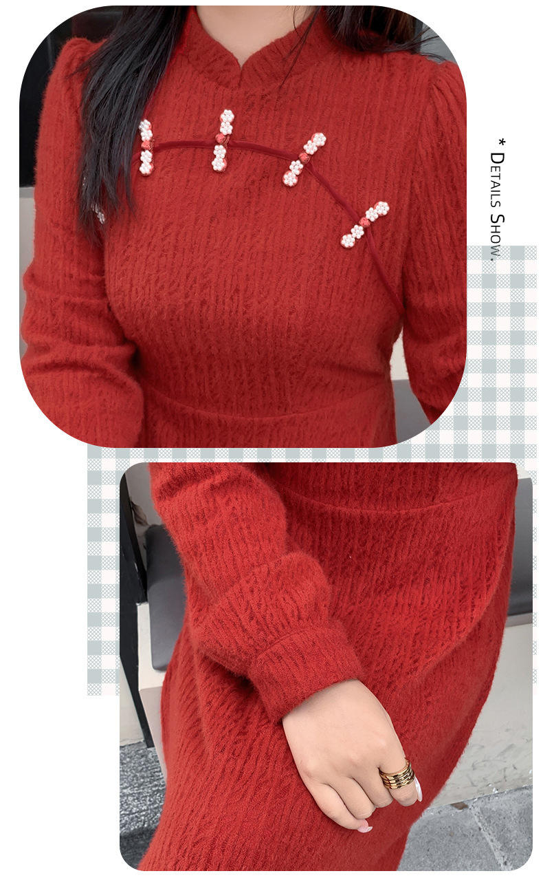 大きいサイズ レディース チャイナ風レトロ花柄ビーズボタンレースワンピース LL 3L 4L 5L