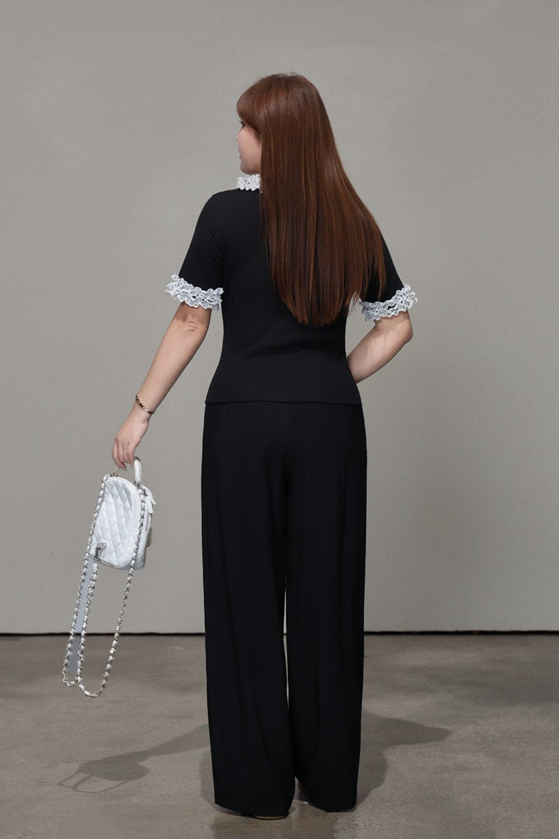 大きいサイズ レディース ドット柄レーストリム半袖トップス LL 3L 4L 5L