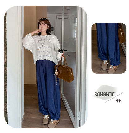 大きいサイズ レディース ルーズデニムワイドレッグブルマロングパンツ LL 3L 4L 5L