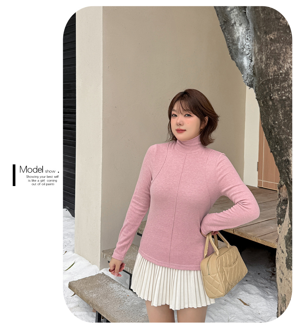 大きいサイズ レディース フロントラインタートルネック起毛ニットインナー LL 3L 4L 5L