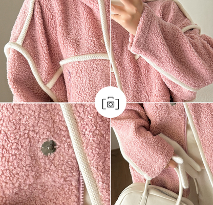 大きいサイズ レディース パイピングデザインボアフリースジャケット 3L 4L 5L