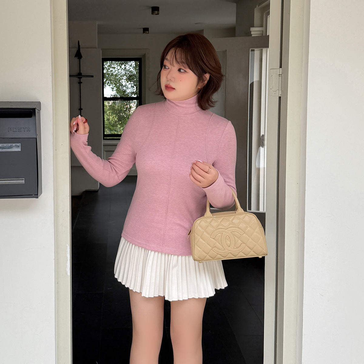 大きいサイズ レディース フロントラインタートルネック起毛ニットインナー LL 3L 4L 5L