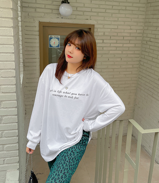大きいサイズ レディース ハートチャームラウンドネックプリント長袖スウェットTシャツ LL 3L 4L 5L