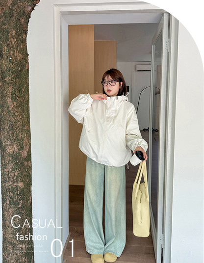 大きいサイズ レディース フード付きハイカーゴダブルジッパージャケット LL 3L 4L 5L