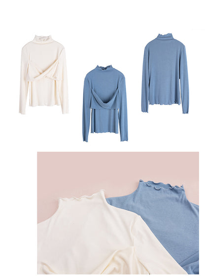 大きいサイズ レディース 韓国風ツイストデザインボトミングシャツ LL 3L 4L 5L