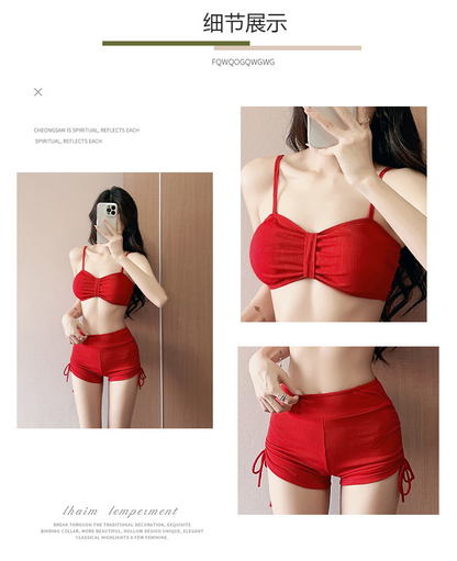 大きいサイズ レディース リボン柄シアートップス付きハイウエストセット水着 LL 3L 4L