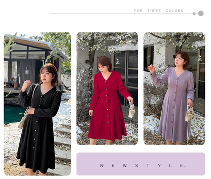 大きいサイズ レディース VネックボタンダウンAラインワンピース LL 3L 4L 5L