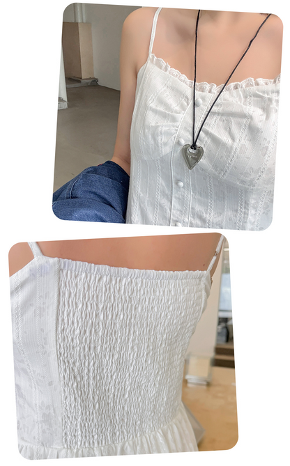 大きいサイズ レディース ストライプ柄ジャカードコットンフリルワンピース（ミニ / ロング） LL 3L 4L 5L