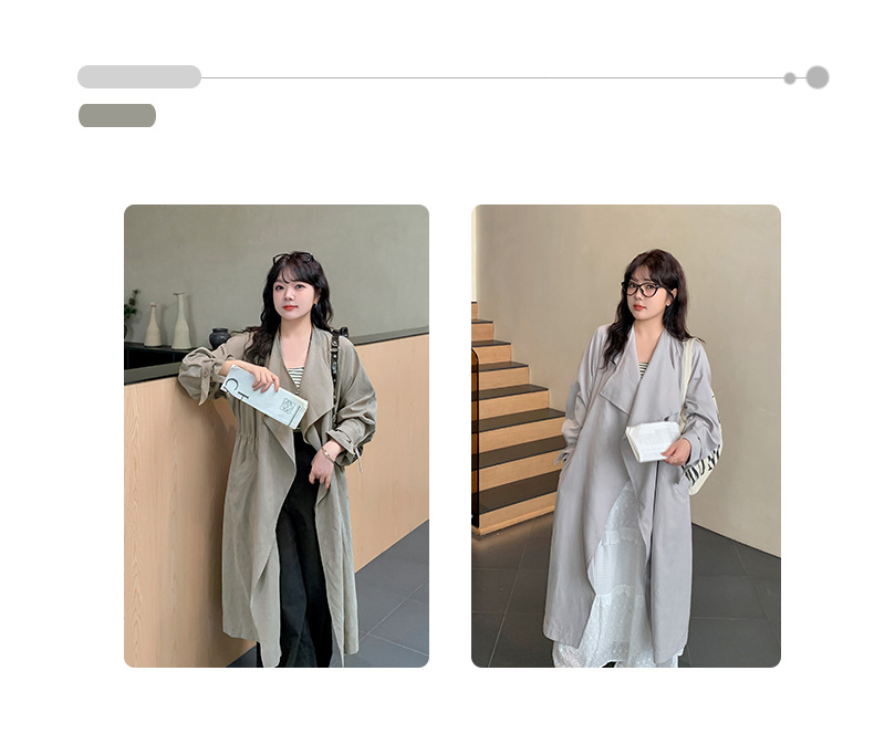 大きいサイズ レディース ウエスト絞りロングトレンチコート LL 3L 4L 5L