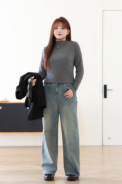 大きいサイズ レディース ハイネック長袖スタイリッシュインナーシャツ LL 3L 4L 5L