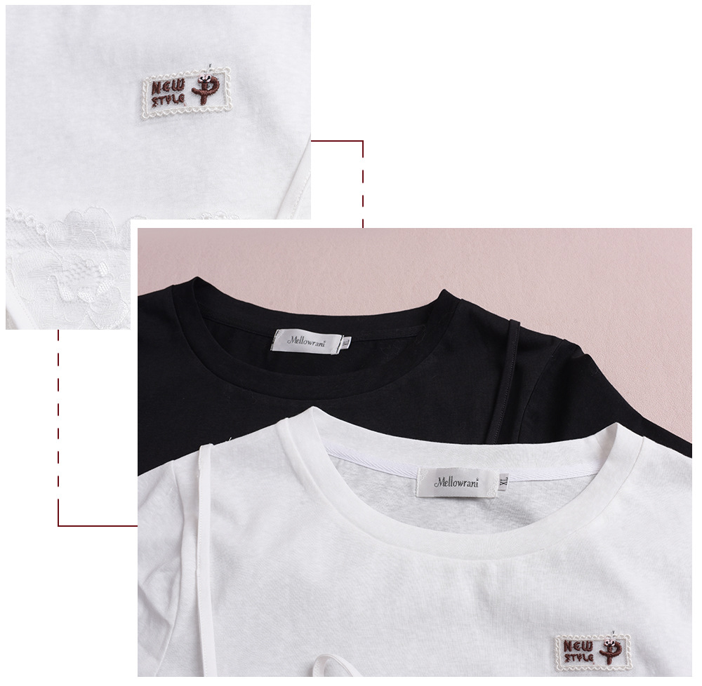 大きいサイズ レディース フェイクレイヤードレースリボンTシャツ LL 3L 4L 5L