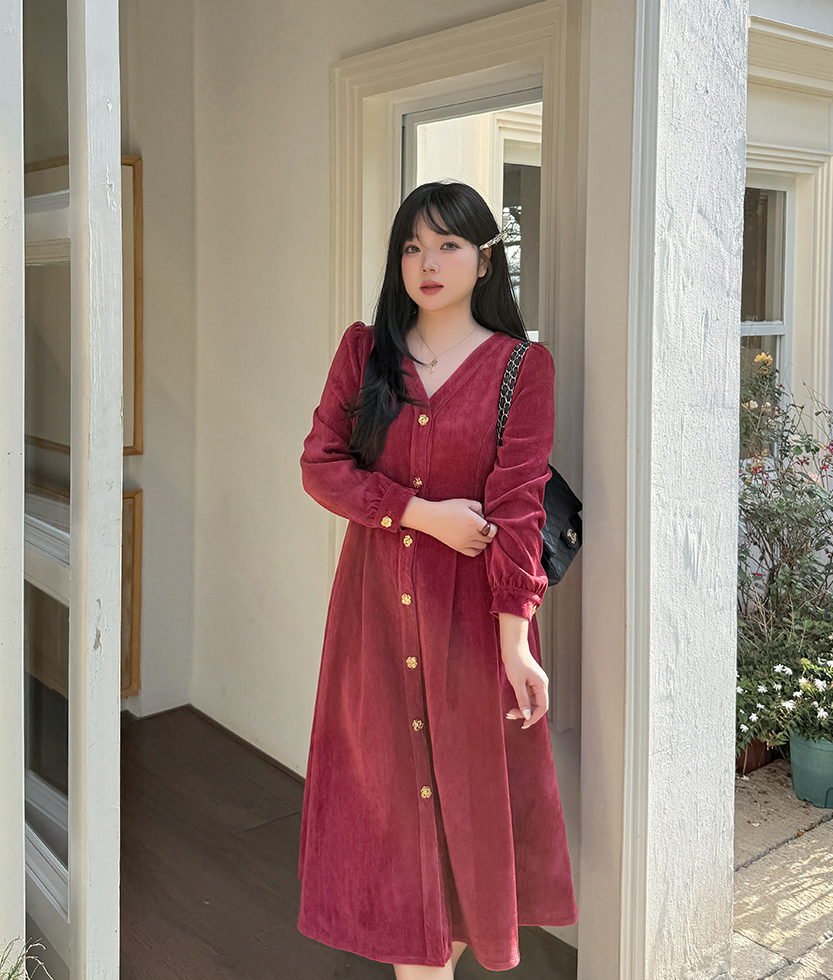 大きいサイズ レディース Vネックベルベット花柄ボタンダウンワンピース LL 3L 4L 5L