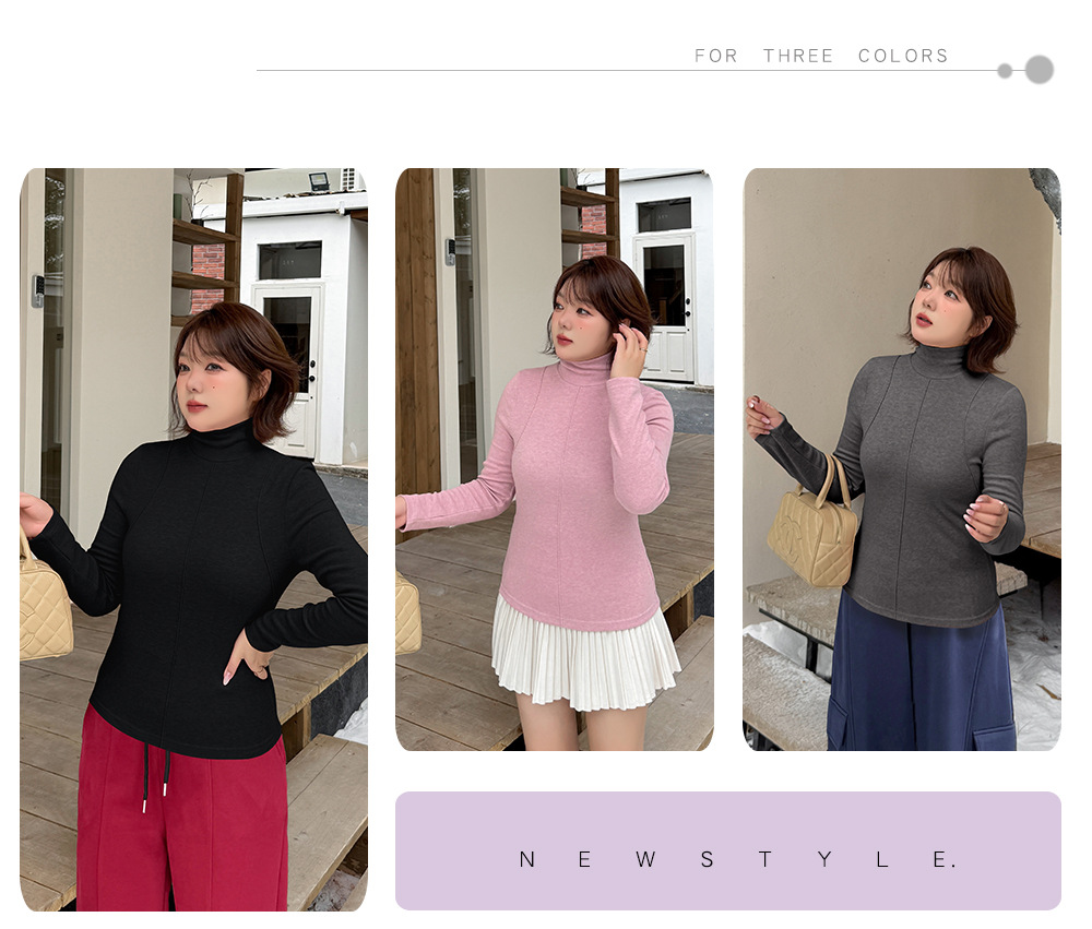 大きいサイズ レディース フロントラインタートルネック起毛ニットインナー LL 3L 4L 5L