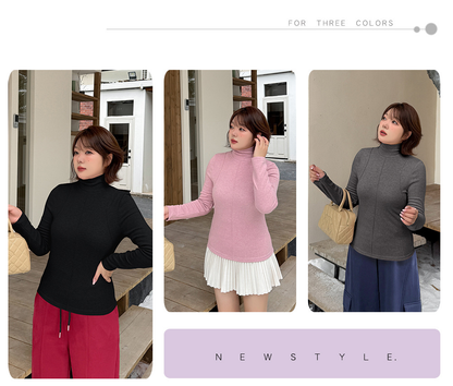 大きいサイズ レディース フロントラインタートルネック起毛ニットインナー LL 3L 4L 5L