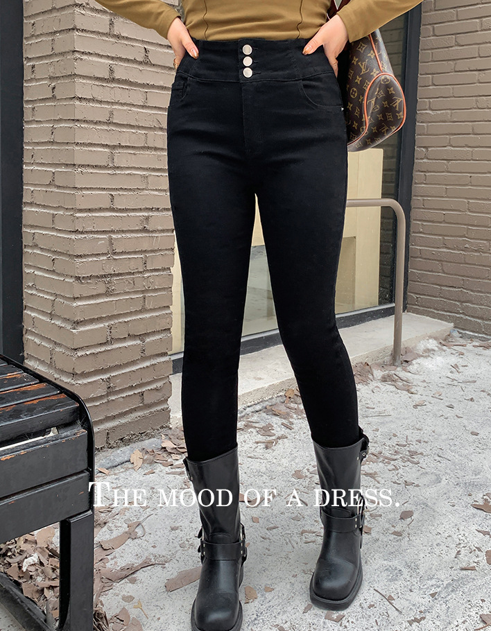 大きいサイズ レディース ハイウエストタイトブラック厚手デニムパンツ LL 3L 4L 5L