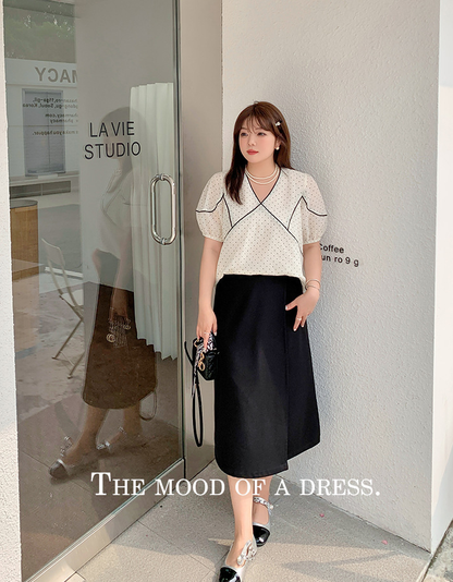 大きいサイズ レディース フレンチVネック水玉模様シースルートップス LL 3L 4L 5L