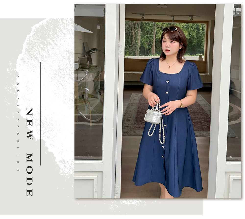 大きいサイズ レディース スクエアネックハートボタンワンピース LL 3L 4L 5L