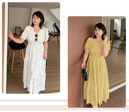 大きいサイズ レディース Vネックペイズリーレースティアードワンピース LL 3L 4L 5L