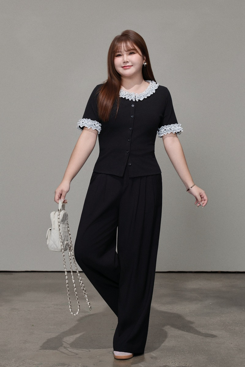 大きいサイズ レディース ドット柄レーストリム半袖トップス LL 3L 4L 5L