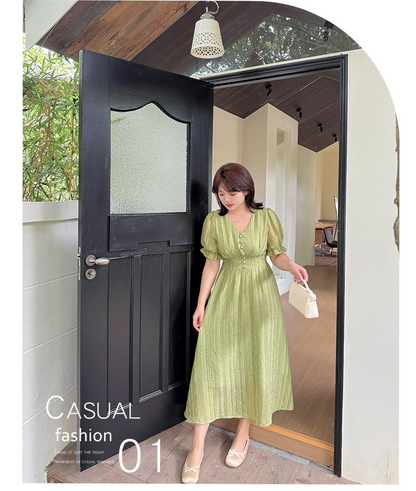 大きいサイズ レディース Vネックフリルシフォンプリーツワンピース LL 3L 4L 5L