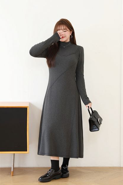 大きいサイズ レディース セミハイネックニットフェイクツーピースワンピース LL 3L 4L 5L