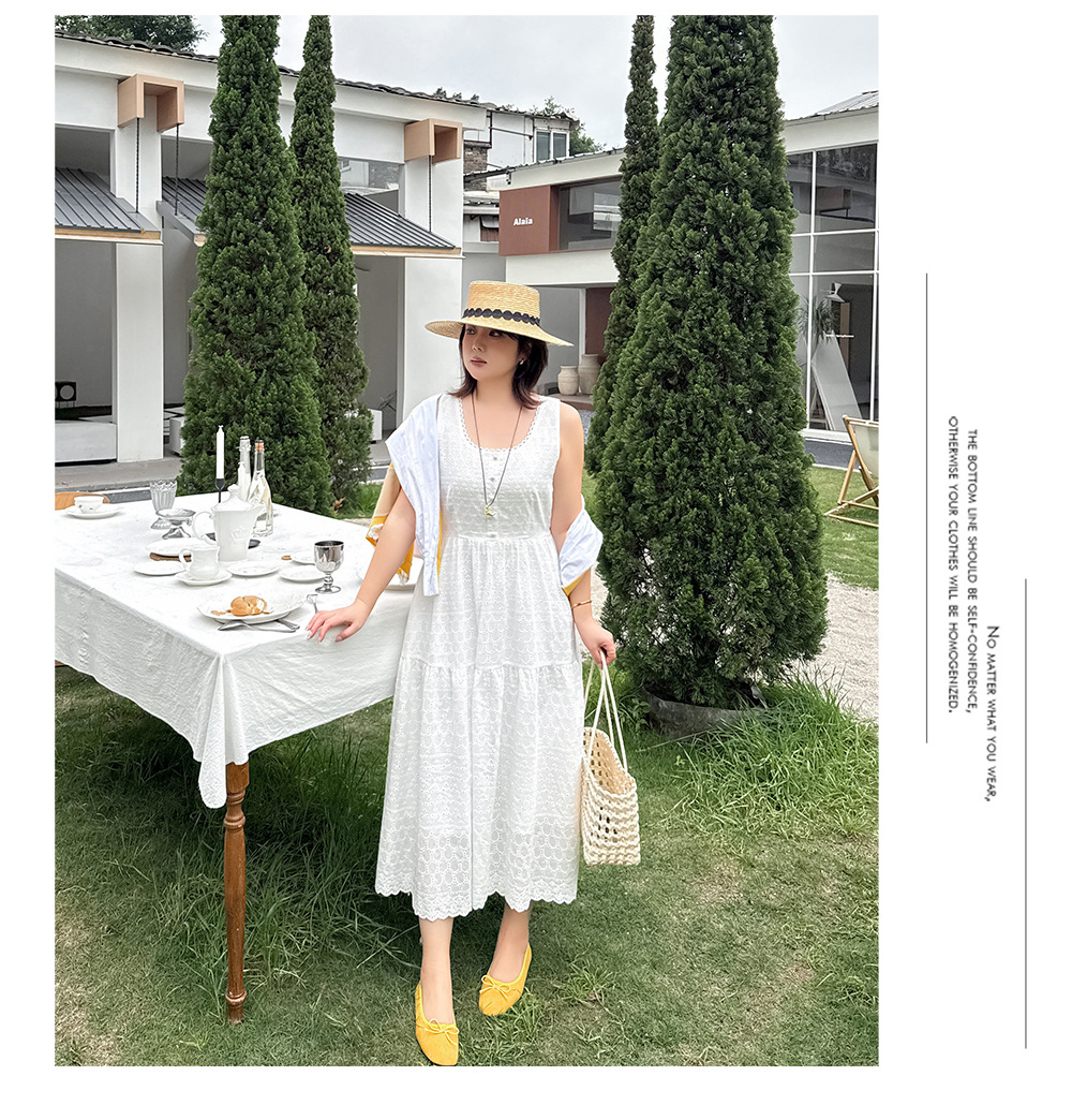 大きいサイズ レディース ホワイトノースリーブレースティアードワンピース LL 3L 4L 5L