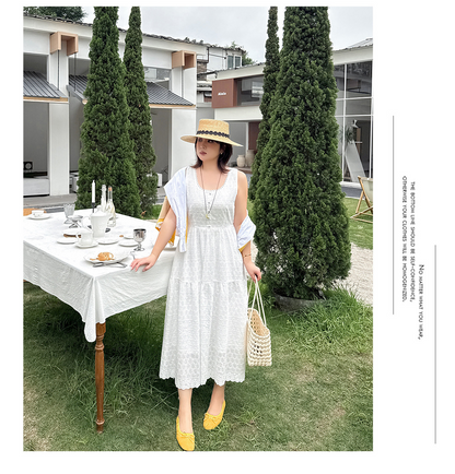 大きいサイズ レディース ホワイトノースリーブレースティアードワンピース LL 3L 4L 5L