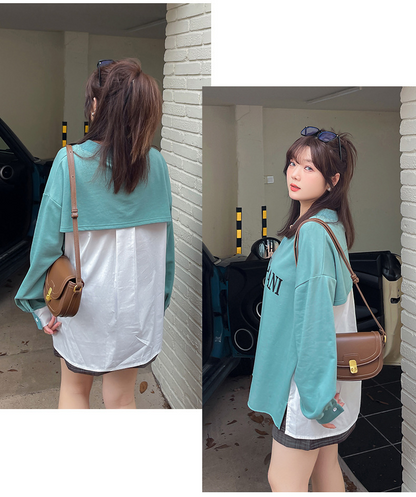 大きいサイズ レディース Vネックフェイクツーピースプルオーバースウェットシャツ LL 3L 4L 5L