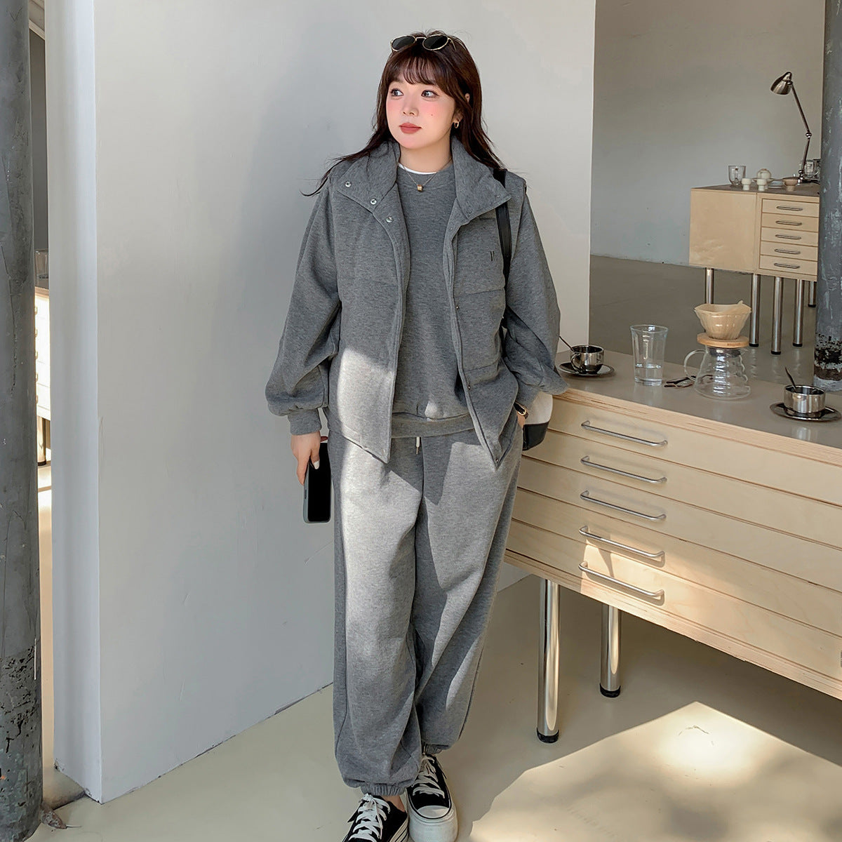 大きいサイズ レディース スリーピース（ベスト・シャツ・パンツ）ベルベットカジュアルスウェット LL 3L 4L 5L